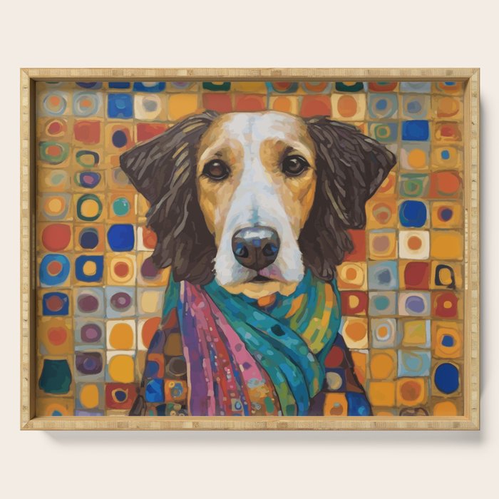 Gustav Klimt Style Dog with Colorful Scarf Serving Tray Gallery Image 1