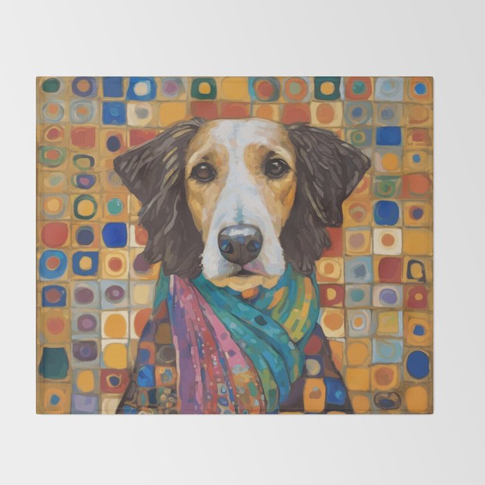 Gustav Klimt Style Dog with Colorful Scarf Throw Blanket Gallery Image 2