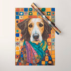 Gustav Klimt Style Dog with Colorful Scarf Wrapping Paper Gallery Image 1