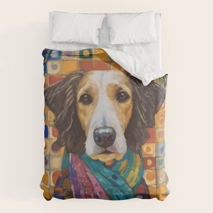 Gustav Klimt Style Dog with Colorful Scarf Duvet Cover Gallery Image 1