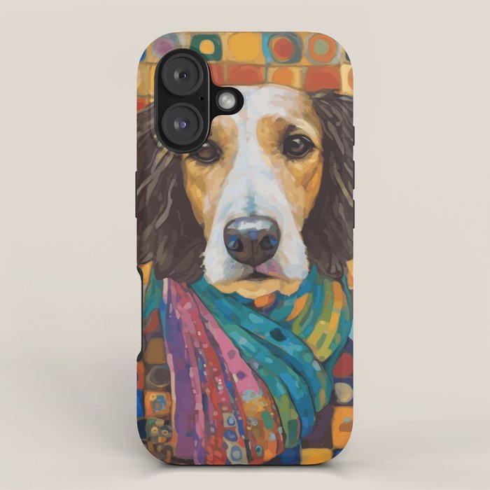 Gustav Klimt Style Dog with Colorful Scarf iPhone Case Gallery Image 1