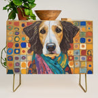 Gustav Klimt Style Dog with Colorful Scarf Credenza Gallery Image 1