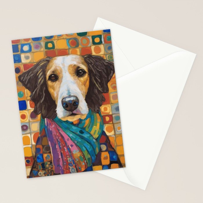 Gustav Klimt Style Dog with Colorful Scarf Stationery Card Gallery Image 2