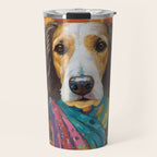 Gustav Klimt Style Dog with Colorful Scarf Travel Mug Gallery Image 1