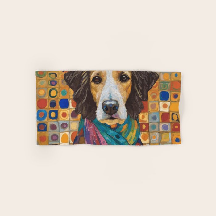 Gustav Klimt Style Dog with Colorful Scarf Bath Towel Gallery Image 1