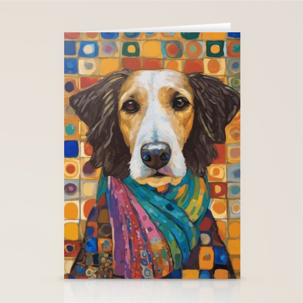Gustav Klimt Style Dog with Colorful Scarf Stationery Card Gallery Image 2