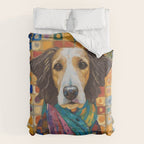 Gustav Klimt Style Dog with Colorful Scarf Duvet Cover Gallery Image 6