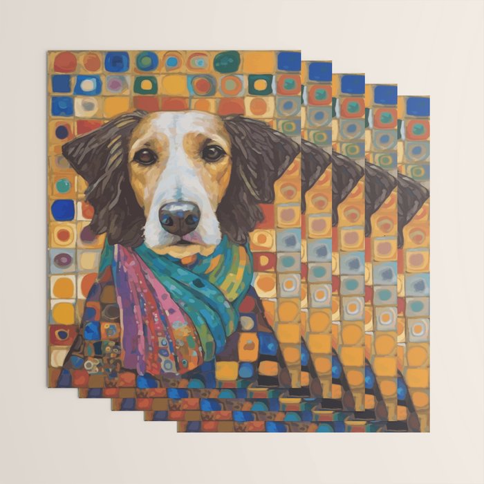 Gustav Klimt Style Dog with Colorful Scarf Wrapping Paper Gallery Image 3