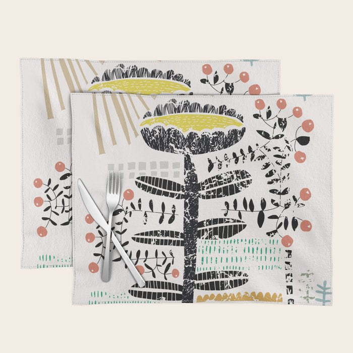 Block print bold flower Placemat Gallery Image 1