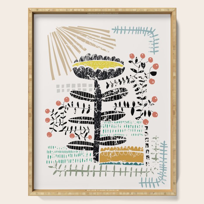 Block print bold flower Serving Tray Gallery Image 1