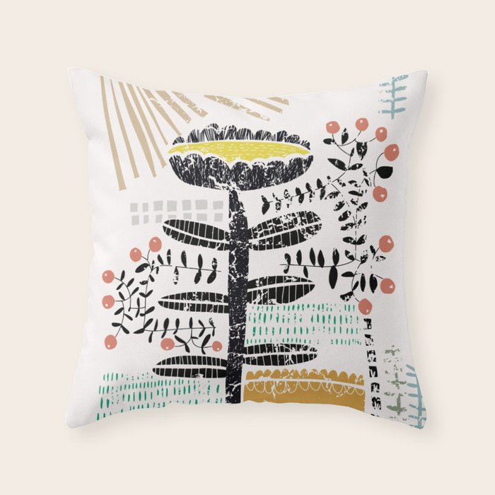 Block print bold flower Throw Pillow Gallery Image 6