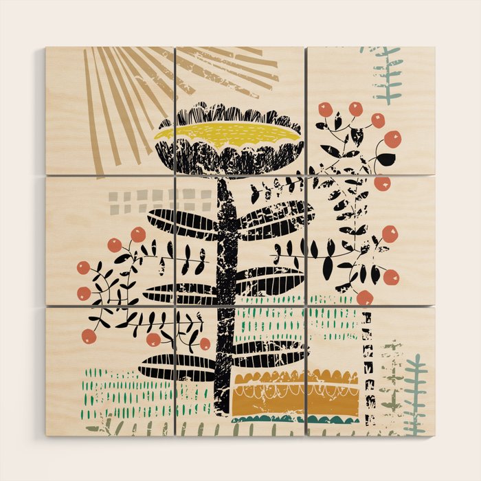 Block print bold flower Wood Wall Art Gallery Image 1
