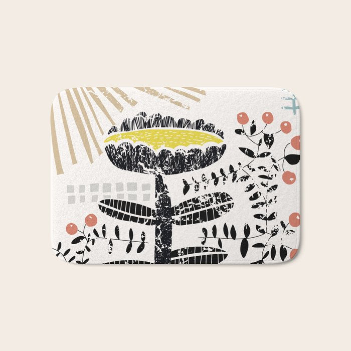 Block print bold flower Bath Mat Gallery Image 1