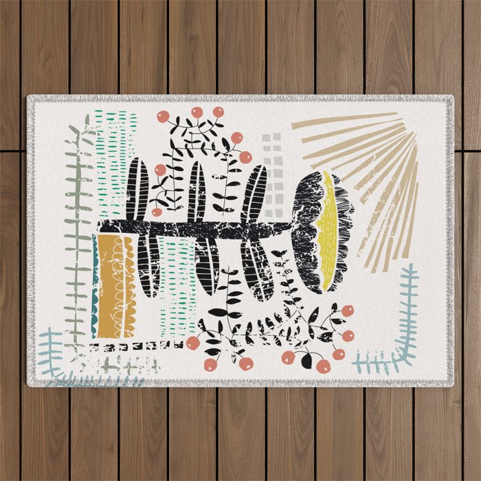 Block print bold flower Outdoor Rug Gallery Image 1