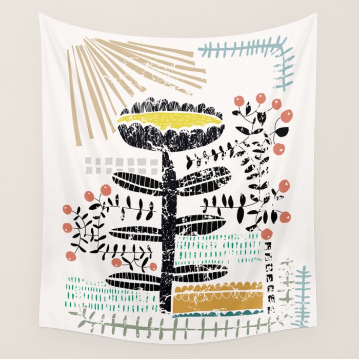 Block print bold flower Wall Tapestry Gallery Image 1