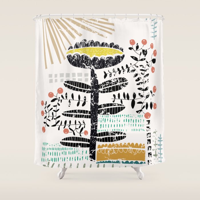 Block print bold flower Shower Curtain Gallery Image 1