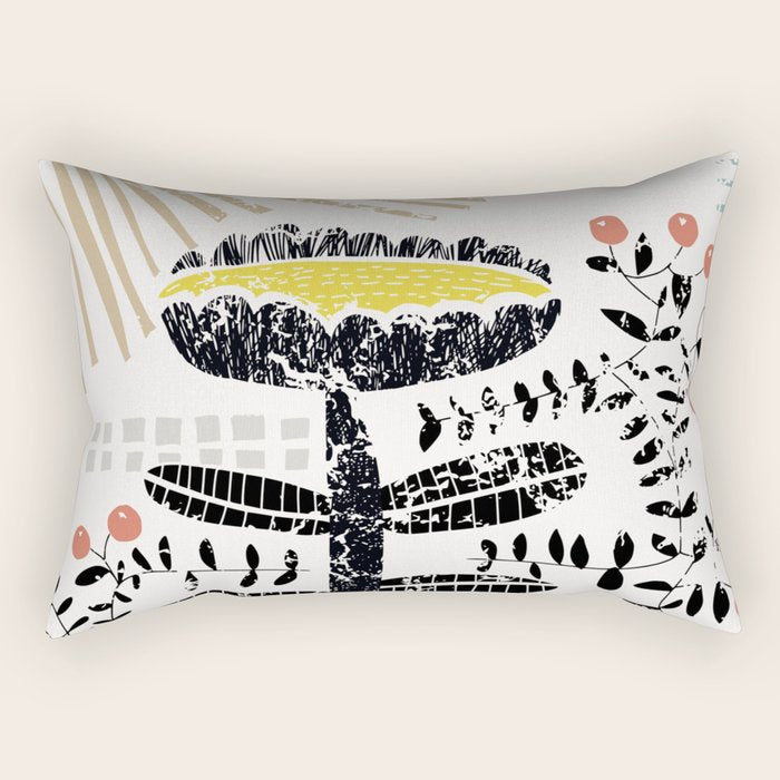 Block print bold flower Rectangular Pillow Gallery Image 2