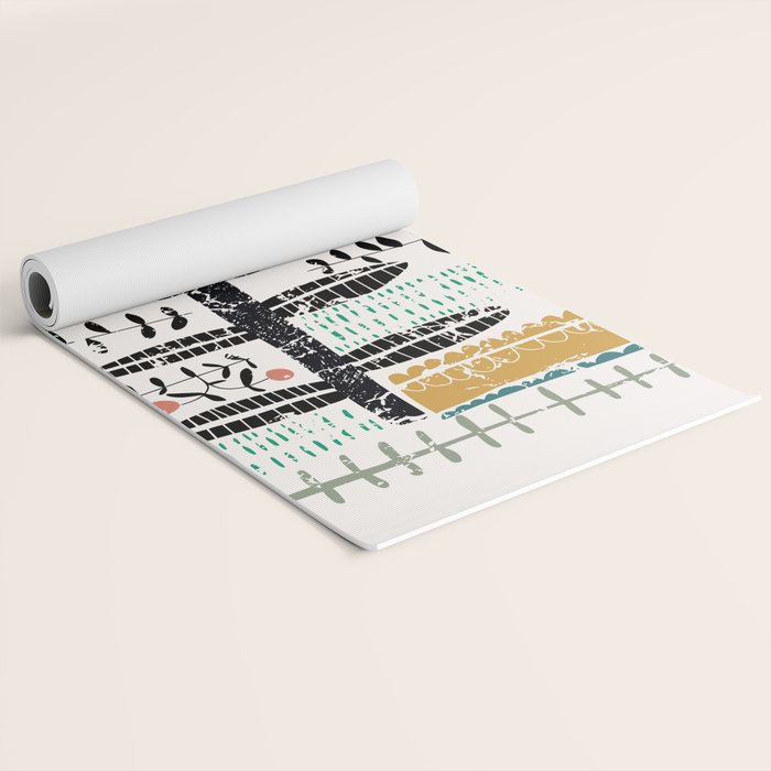 Block print bold flower Yoga Mat Gallery Image 2
