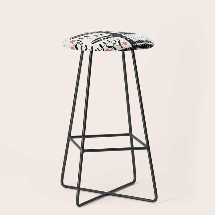 Block print bold flower Stool Gallery Image 1