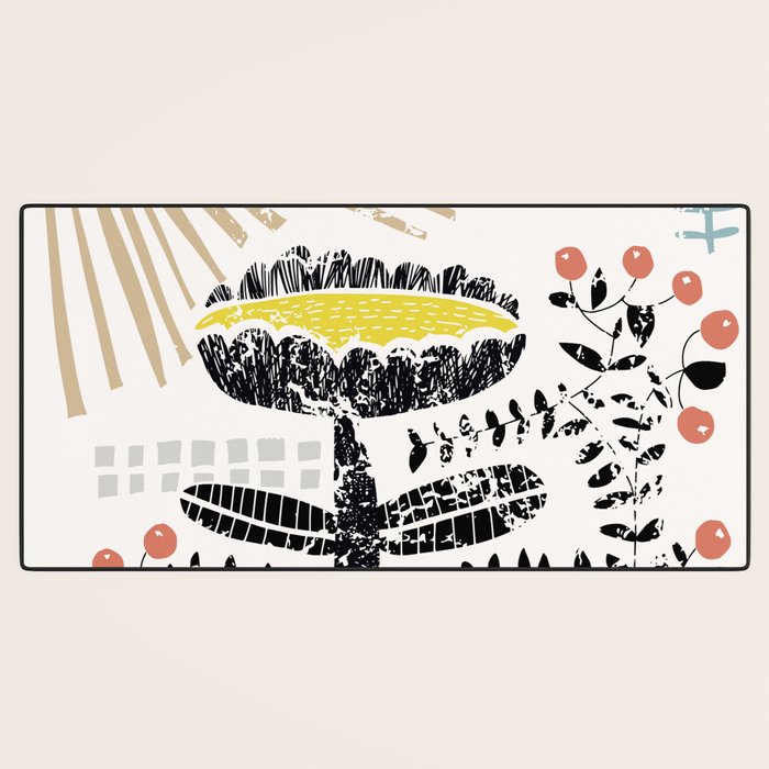 Block print bold flower Desk Mat Gallery Image 3