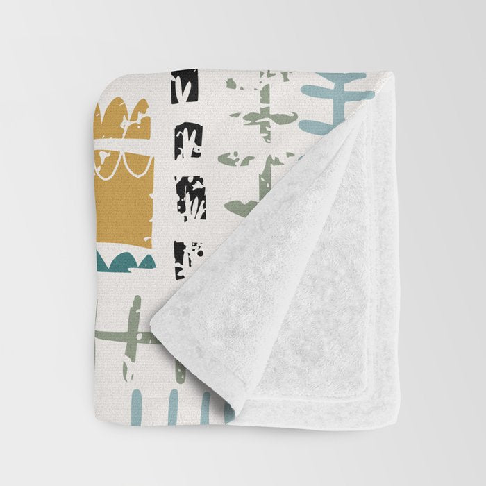 Block print bold flower Throw Blanket Gallery Image 3