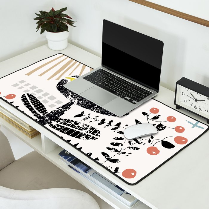 Block print bold flower Desk Mat Gallery Image 2