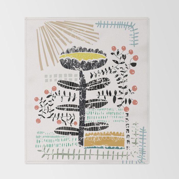 Block print bold flower Throw Blanket Gallery Image 2