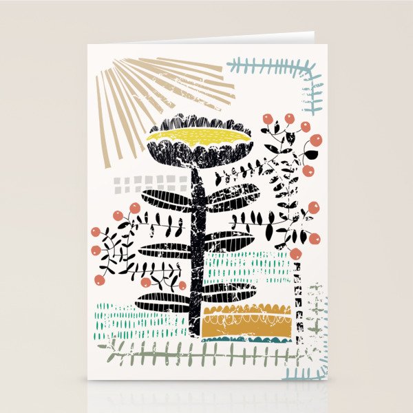 Block print bold flower Stationery Card Gallery Image 1