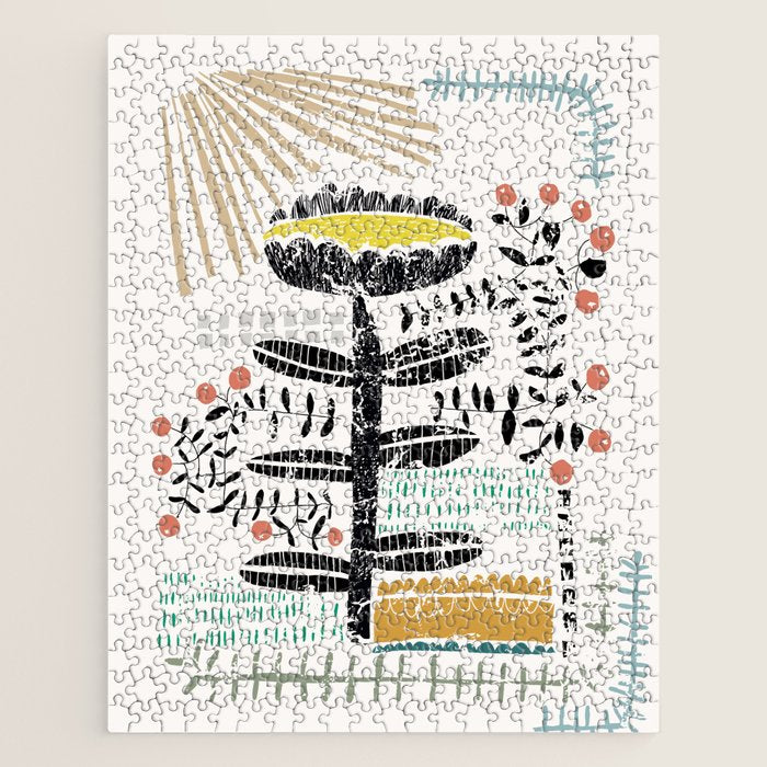 Block print bold flower Jigsaw Puzzle Gallery Image 1