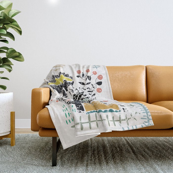Block print bold flower Throw Blanket Gallery Image 1