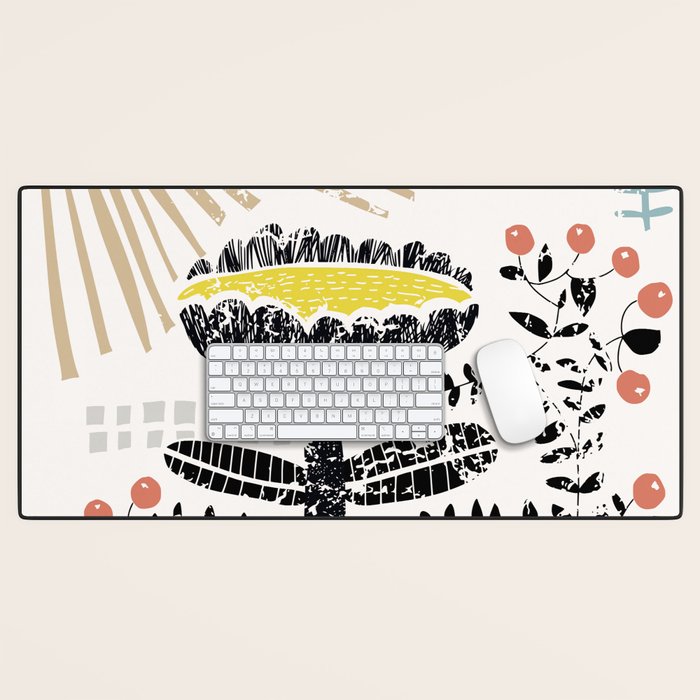 Block print bold flower Desk Mat Gallery Image 1
