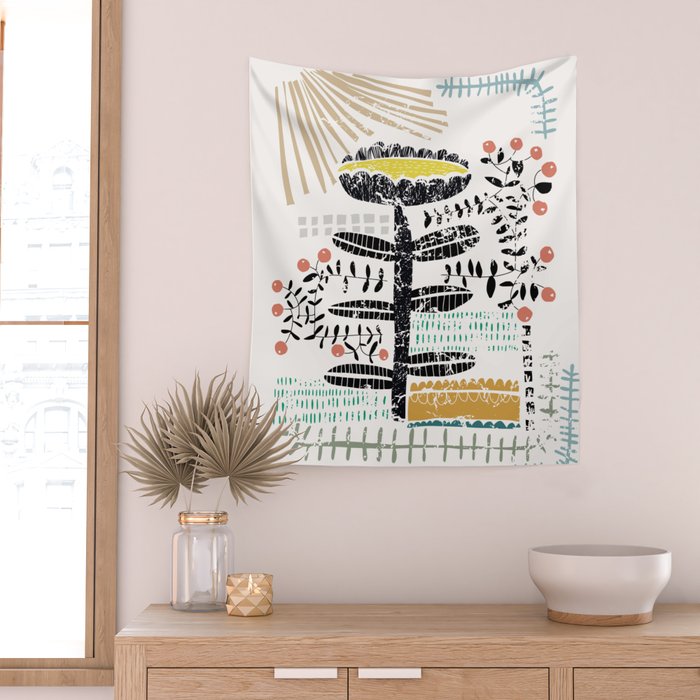 Block print bold flower Wall Tapestry Gallery Image 2