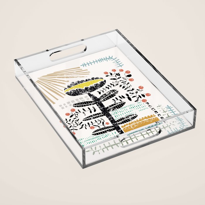 Block print bold flower Acrylic Tray Gallery Image 1