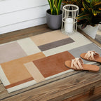 Geometric Minimalist Brown Beige Terra Artwork Outdoor Rug Gallery Image 2