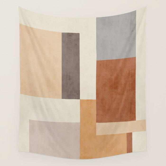 Geometric Minimalist Brown Beige Terra Artwork Wall Tapestry Gallery Image 1