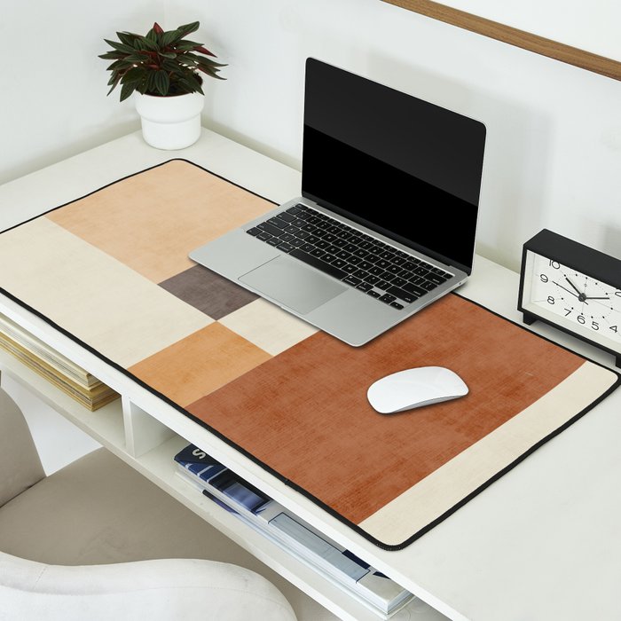 Geometric Minimalist Brown Beige Terra Artwork Desk Mat Gallery Image 2