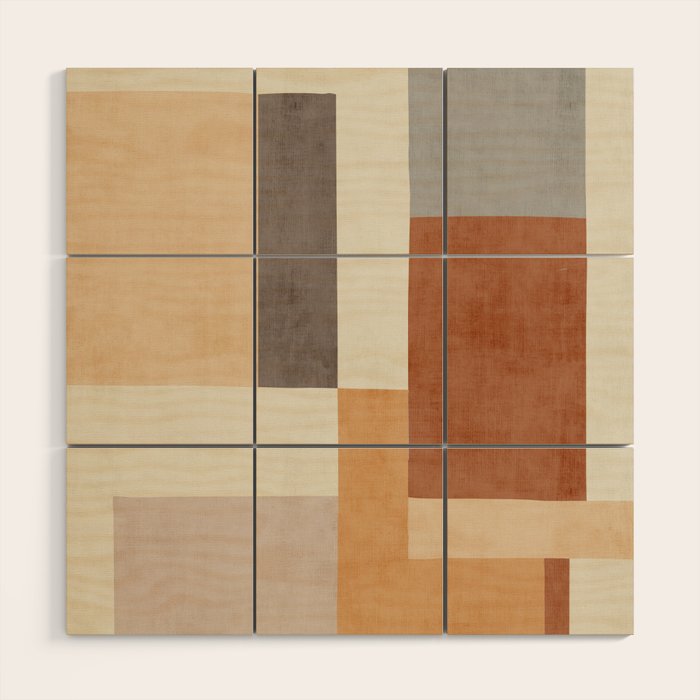 Geometric Minimalist Brown Beige Terra Artwork Wood Wall Art Gallery Image 1