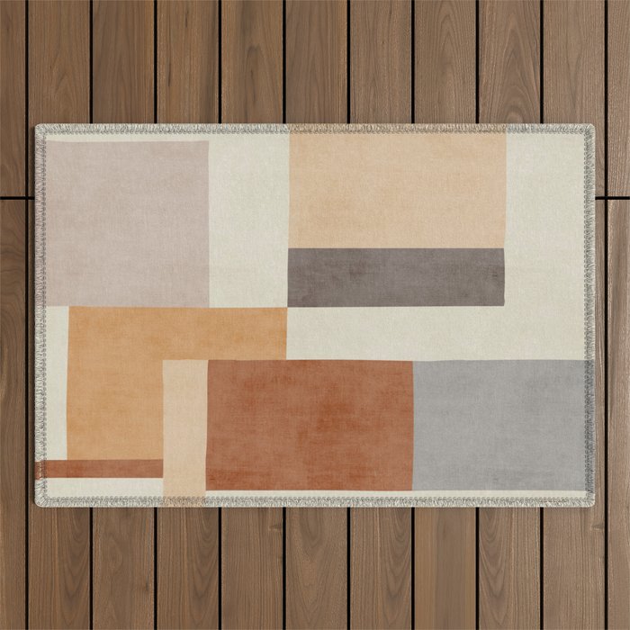 Geometric Minimalist Brown Beige Terra Artwork Outdoor Rug Gallery Image 1