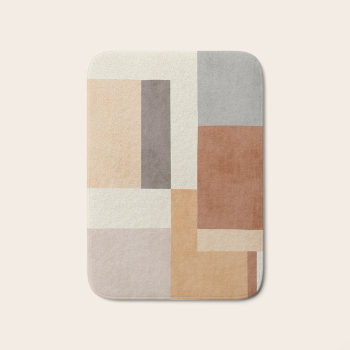 Geometric Minimalist Brown Beige Terra Artwork Bath Mat Gallery Image 1