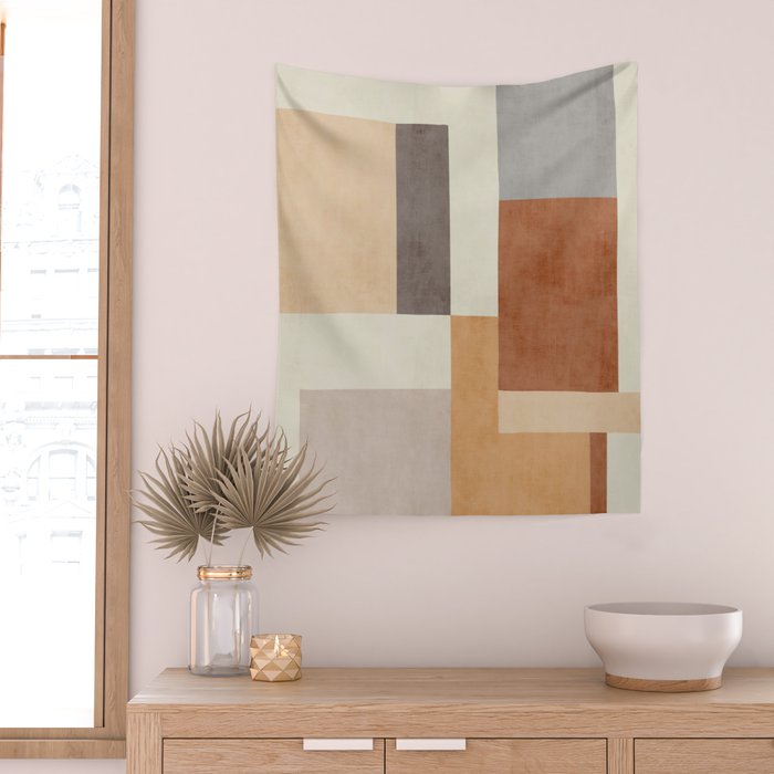 Geometric Minimalist Brown Beige Terra Artwork Wall Tapestry Gallery Image 2