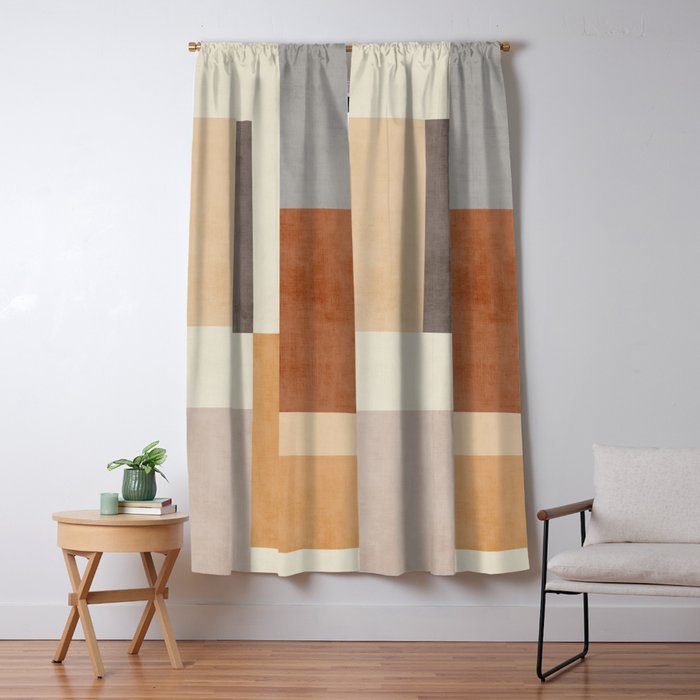 Geometric Minimalist Brown Beige Terra Artwork Window Curtain Gallery Image 5