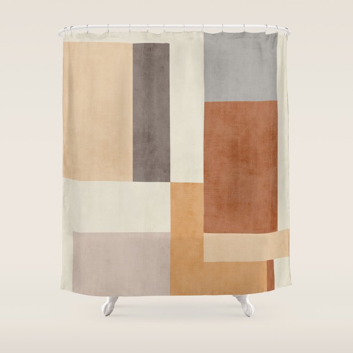Geometric Minimalist Brown Beige Terra Artwork Shower Curtain Gallery Image 1