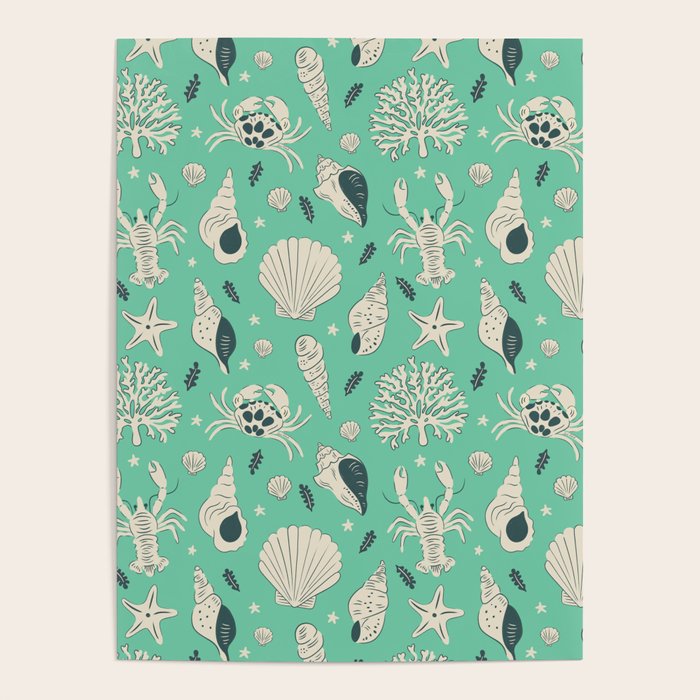 Ocean Crustaceans And Nautical Seashells Poster Gallery Image 4
