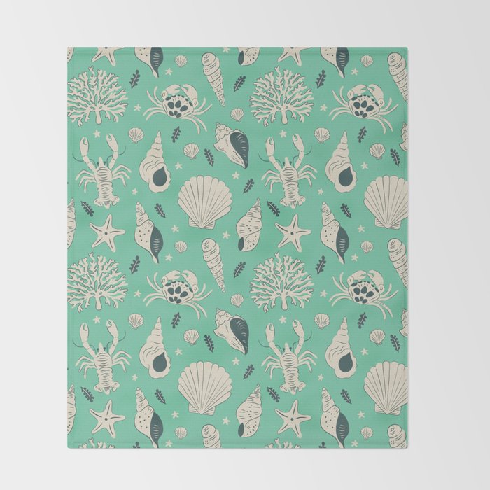Ocean Crustaceans And Nautical Seashells Throw Blanket Gallery Image 2