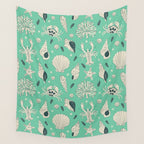 Ocean Crustaceans And Nautical Seashells Wall Tapestry Gallery Image 4