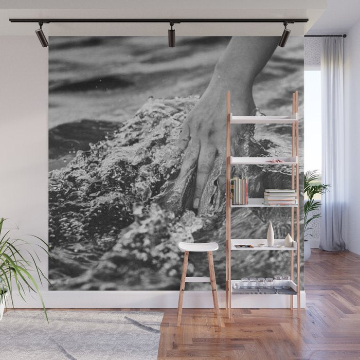Running hand through the water, under the blue again black and white photograph / art photography Wall Mural Gallery Image 1