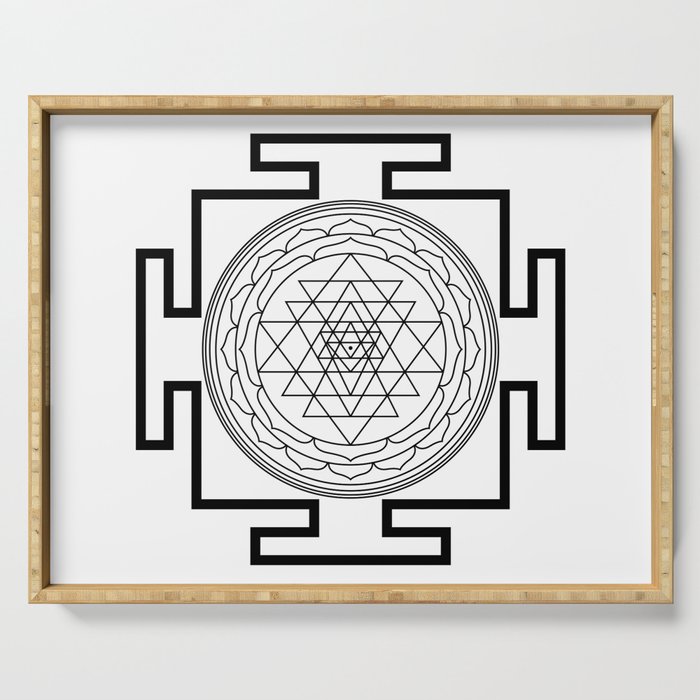 Shri Yantra in black and white Serving Tray Gallery Image 1