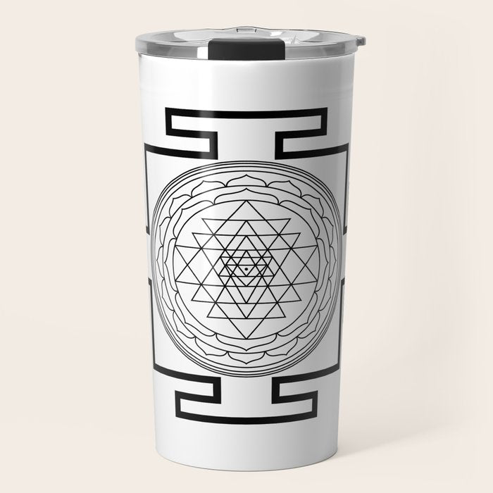 Shri Yantra in black and white Travel Mug Gallery Image 1