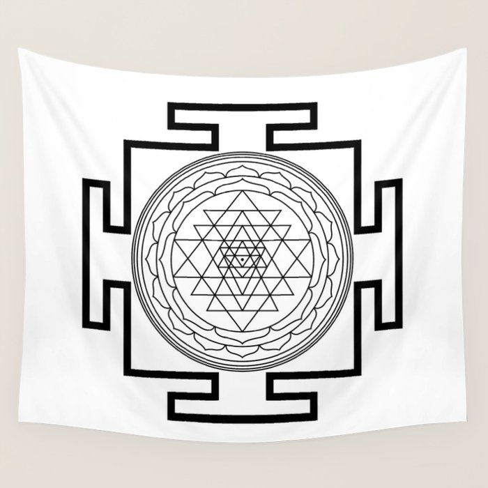 Shri Yantra in black and white Wall Tapestry Gallery Image 4