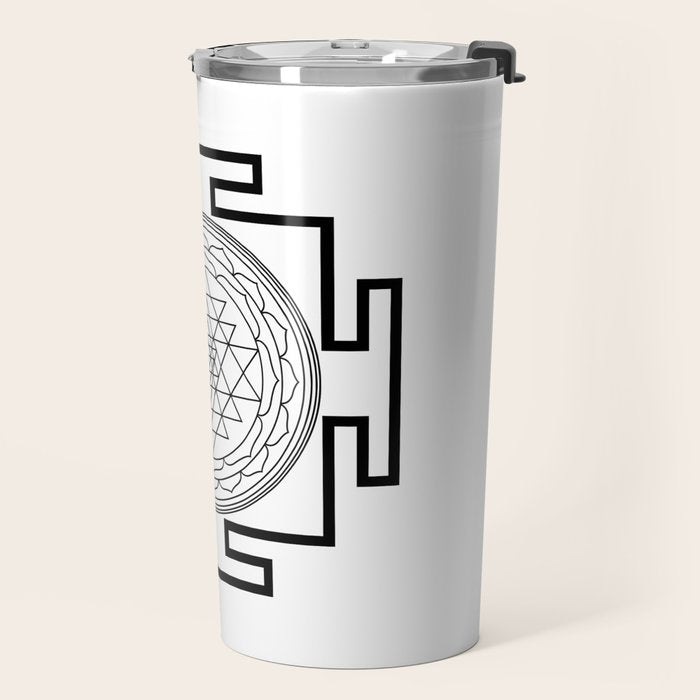 Shri Yantra in black and white Travel Mug Gallery Image 2